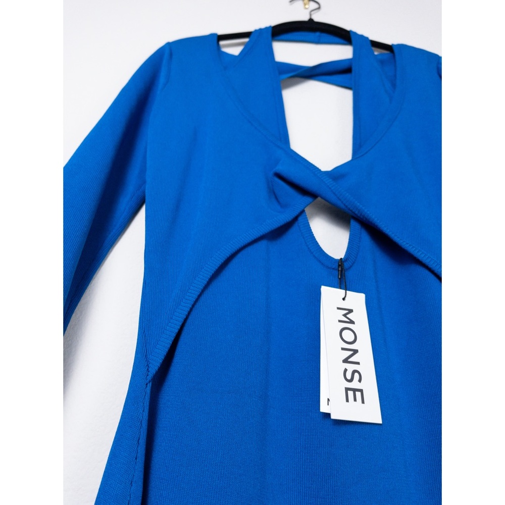 MONSE Royal Blue Long Sleeve Midi Dress with Open Back - Picture 7 of 15